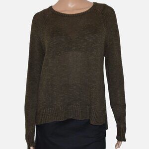 EILEEN FISHER Green Khaki Hi-Low Sheer Organic Linen Cotton Sweater Size M